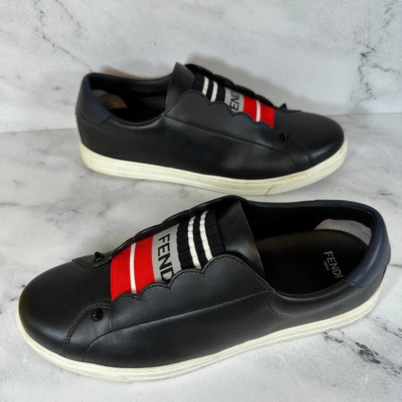 FENDI Rockoko Sneakers Slip On Scallop 39 Red/White/Black Box Authentic - Picture 3 of 10